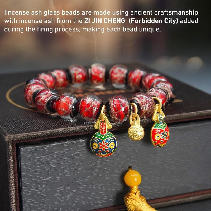 CNYTPE Colorful Gray Glaze Bracelet for Men and Women – Imperial Palace-Style Gold-Swallowing Beast Family Guardian Jewelry, Ancient Oriental Glazed Beads for Good Luck & Abundance Flow, Energy-Balancing Harmony Bracelet - Image 3